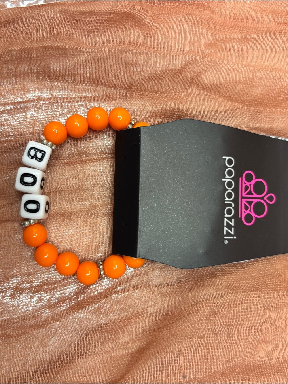paparazzi Orange 'BOO' Letter Bead Stretch Bracelet